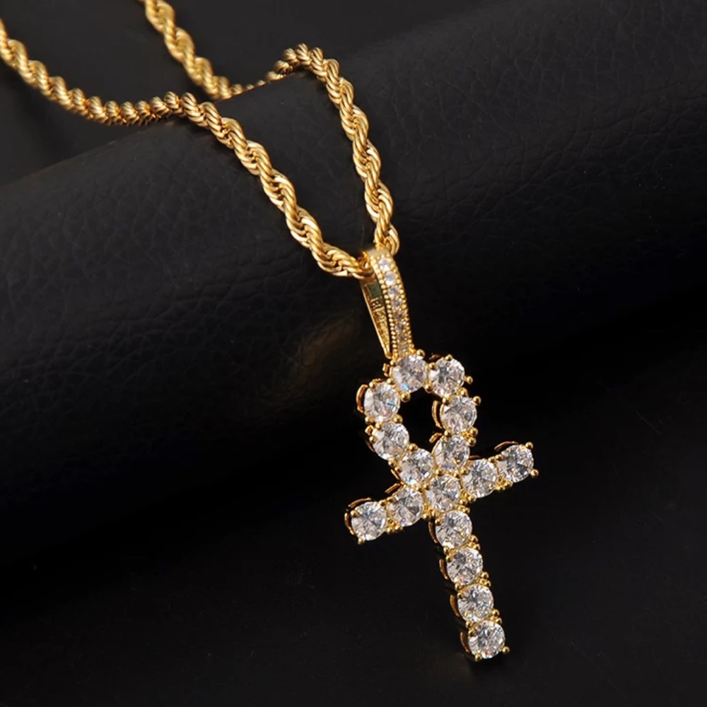 New 18k gold ice cut ATOR ANkh necklaces